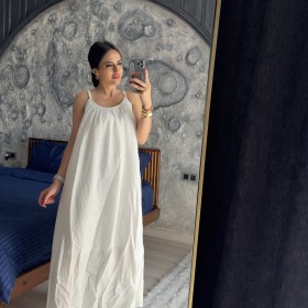 Pervin Çelik Premium Kalite Beyaz Astarlı İp Askılı Elbise……