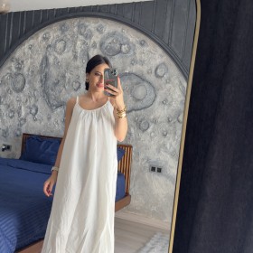 Pervin Çelik Premium Kalite Beyaz Astarlı İp Askılı Elbise……