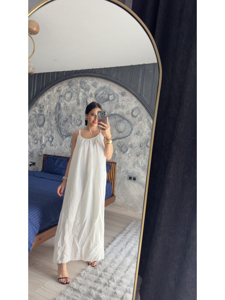 Pervin Çelik Premium Kalite Beyaz Astarlı İp Askılı Elbise……