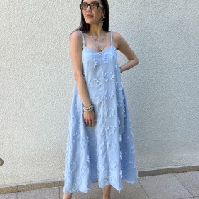 Pervin Çelik Premium Kalite Buz Mavisi  Askılı Elbise