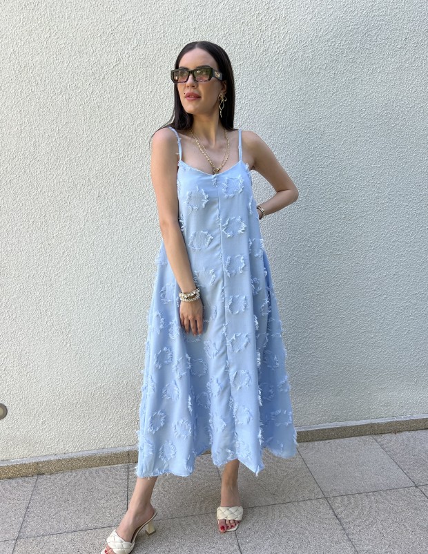 Pervin Çelik Premium Kalite Buz Mavisi  Askılı Elbise