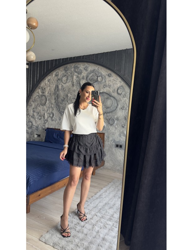 Pervin Çelik Premium Kalite Siyah Dantel Detaylı  Şort Etek