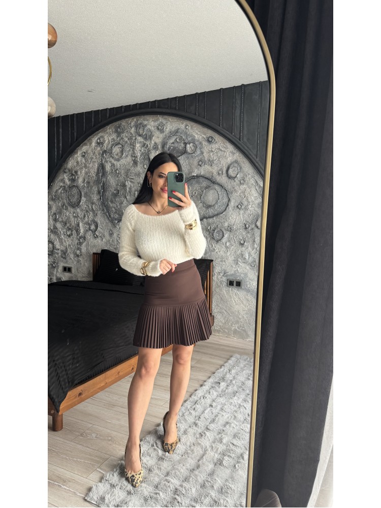 Pervin Çelik Kadın Premium Kalite  Kahverengi Pileli Etek