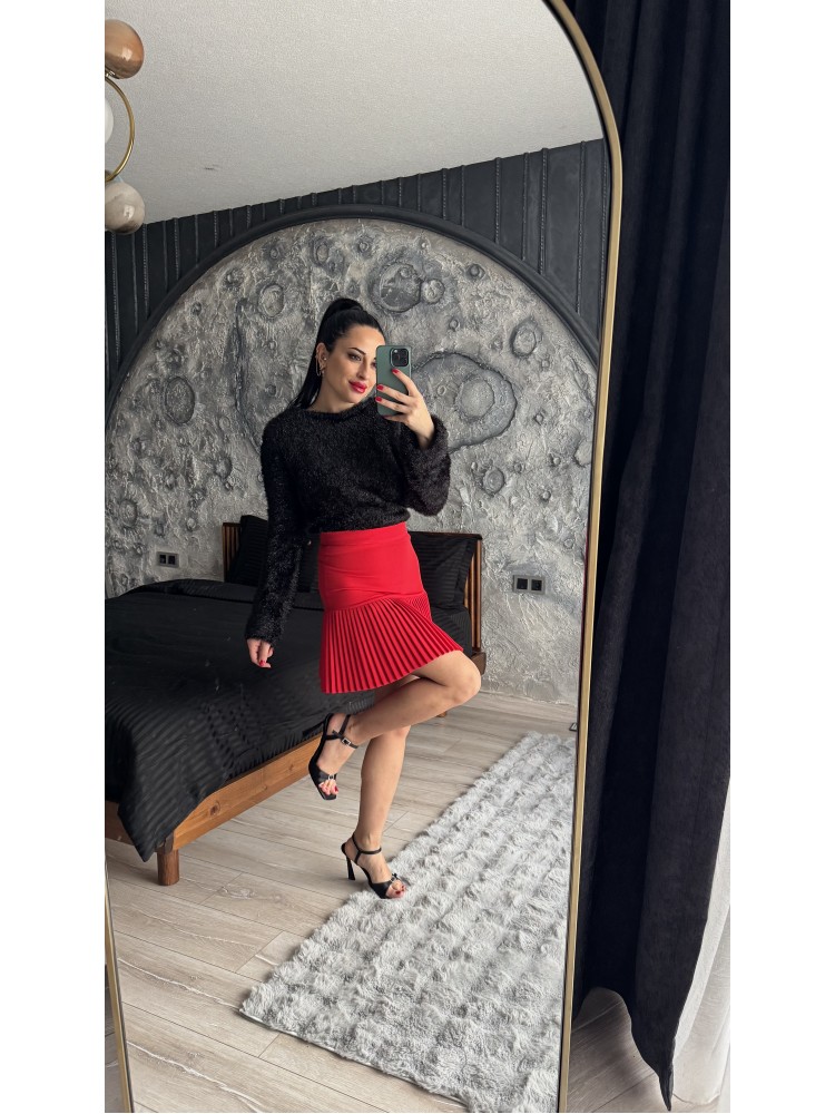 Pervin Çelik Kadın Premium Kalite  Kırmızı Pileli Etek