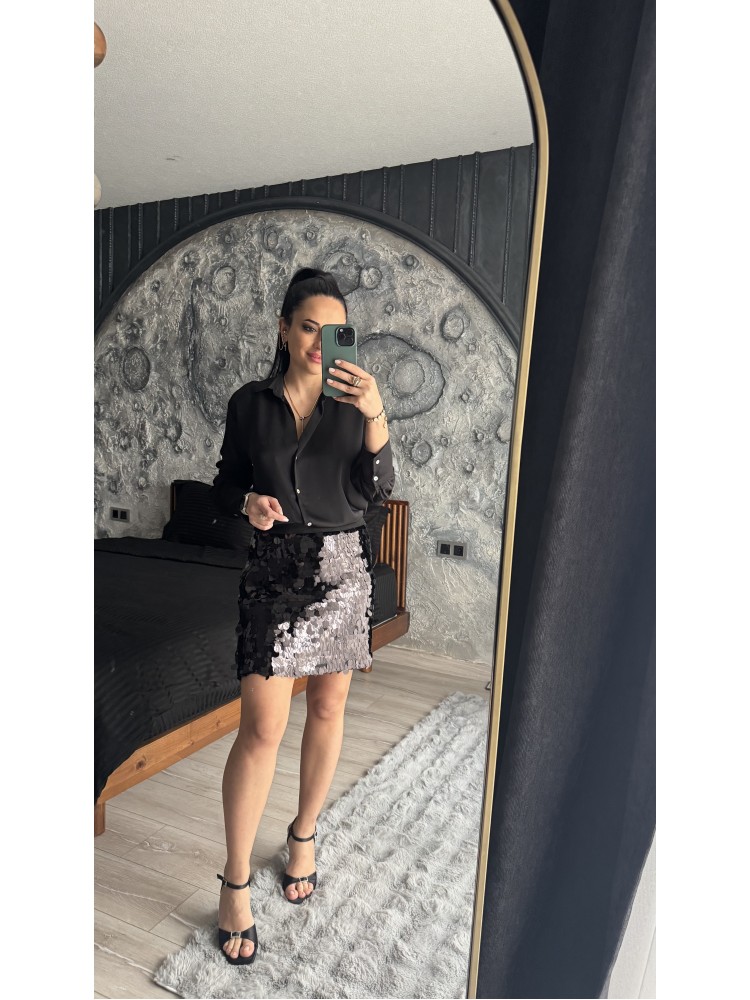 Pervin Çelik Kadın Premium Kalite Siyah Pullu Mini Etek