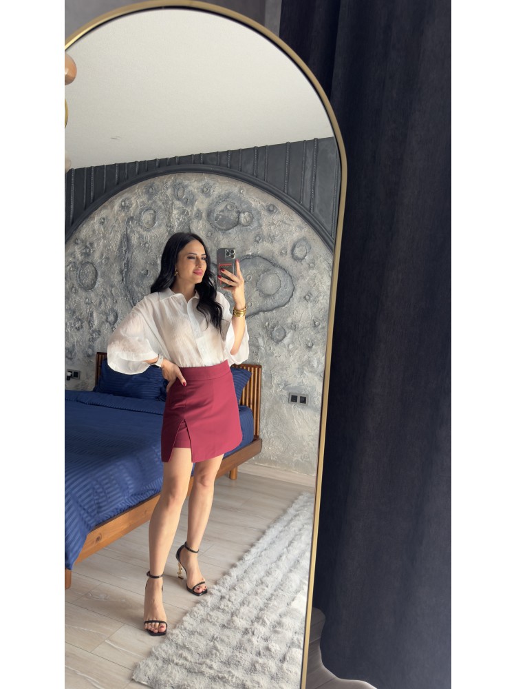 Pervin Çelik Premium Kalite Karol Bordo Şort Etek