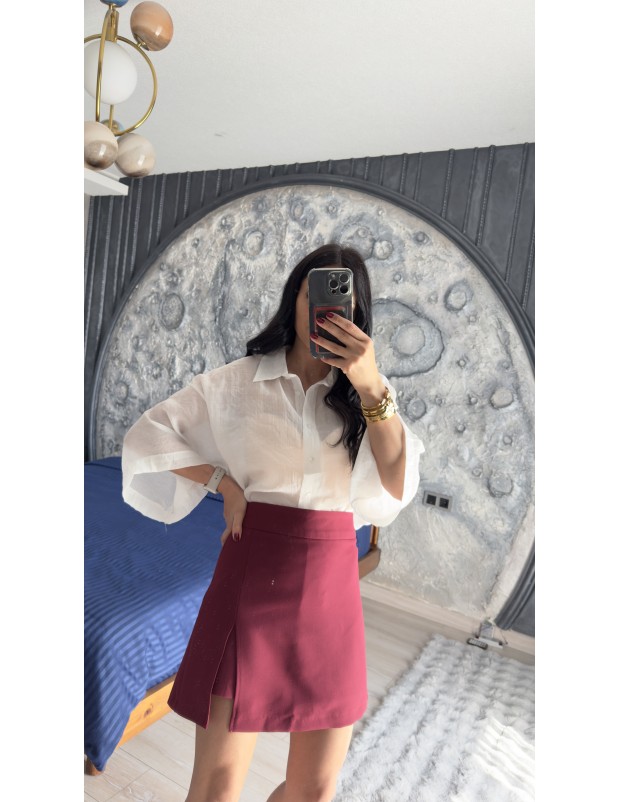 Pervin Çelik Premium Kalite Karol Bordo Şort Etek