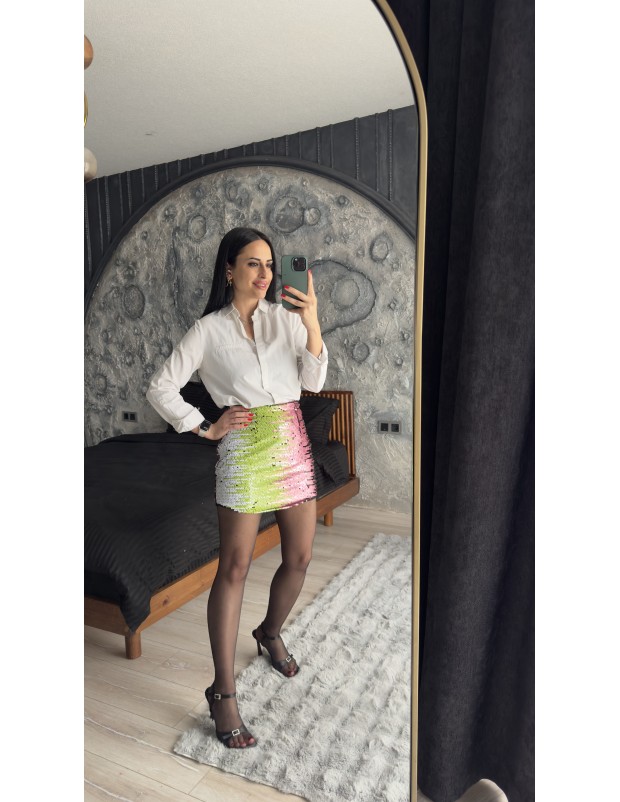 Pervin Çelik Kadın Renkli Pullu Payet Mini Etek