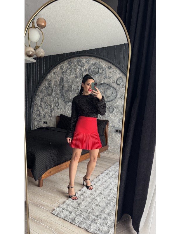 Pervin Çelik Kadın Premium Kalite  Kırmızı Pileli Etek