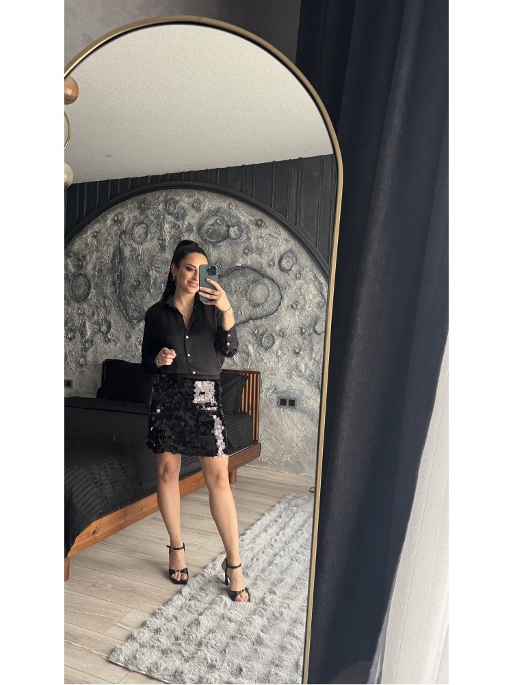 Pervin Çelik Kadın Premium Kalite Siyah Pullu Mini Etek