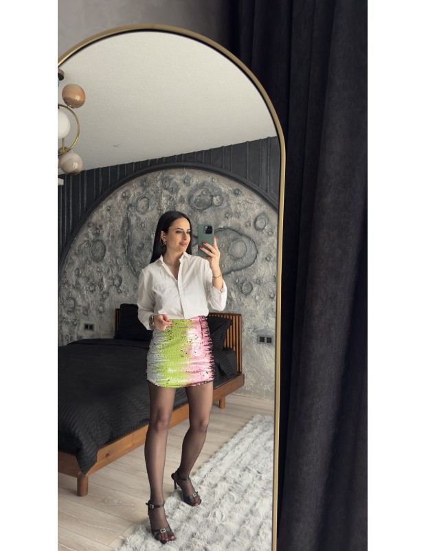 Pervin Çelik Kadın Renkli Pullu Payet Mini Etek