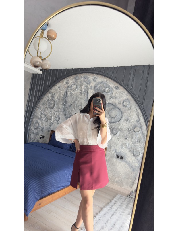 Pervin Çelik Premium Kalite Karol Bordo Şort Etek