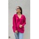 Pervin Çelik Kadın Premium Kalite Açık Yaka Fuşya Oversize Gömlek