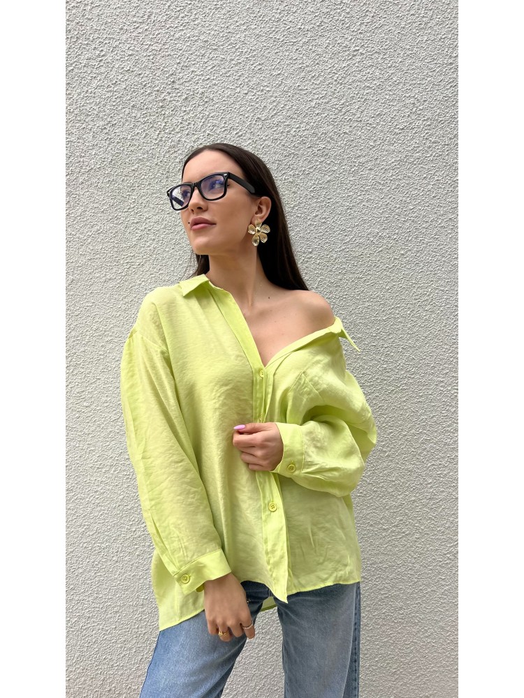 Pervin Çelik Kadın Premium Kalite Yeşil Oversize Gömlek