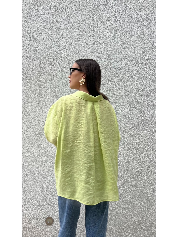 Pervin Çelik Kadın Premium Kalite Yeşil Oversize Gömlek