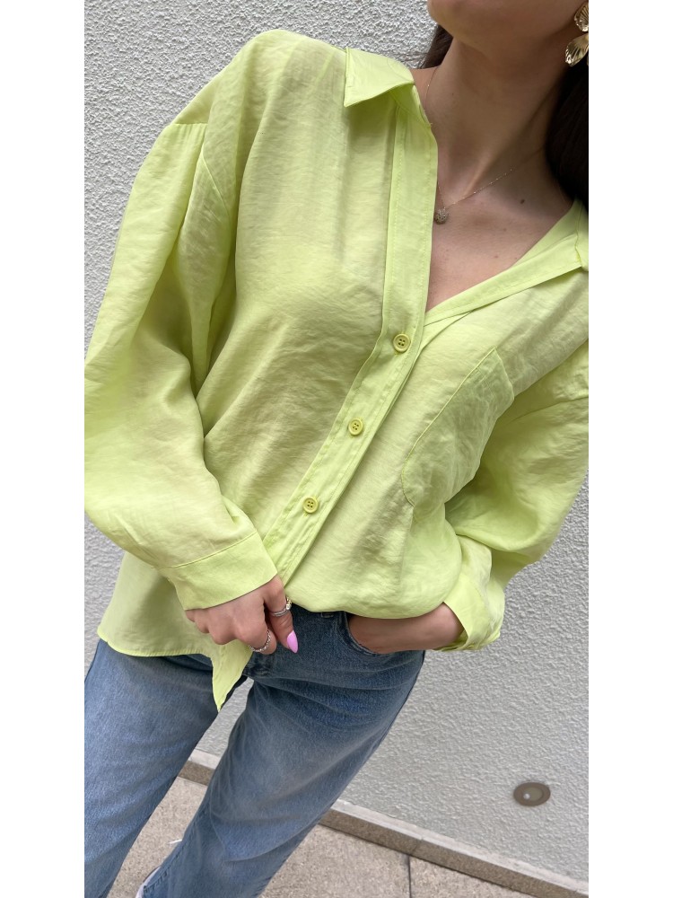 Pervin Çelik Kadın Premium Kalite Yeşil Oversize Gömlek