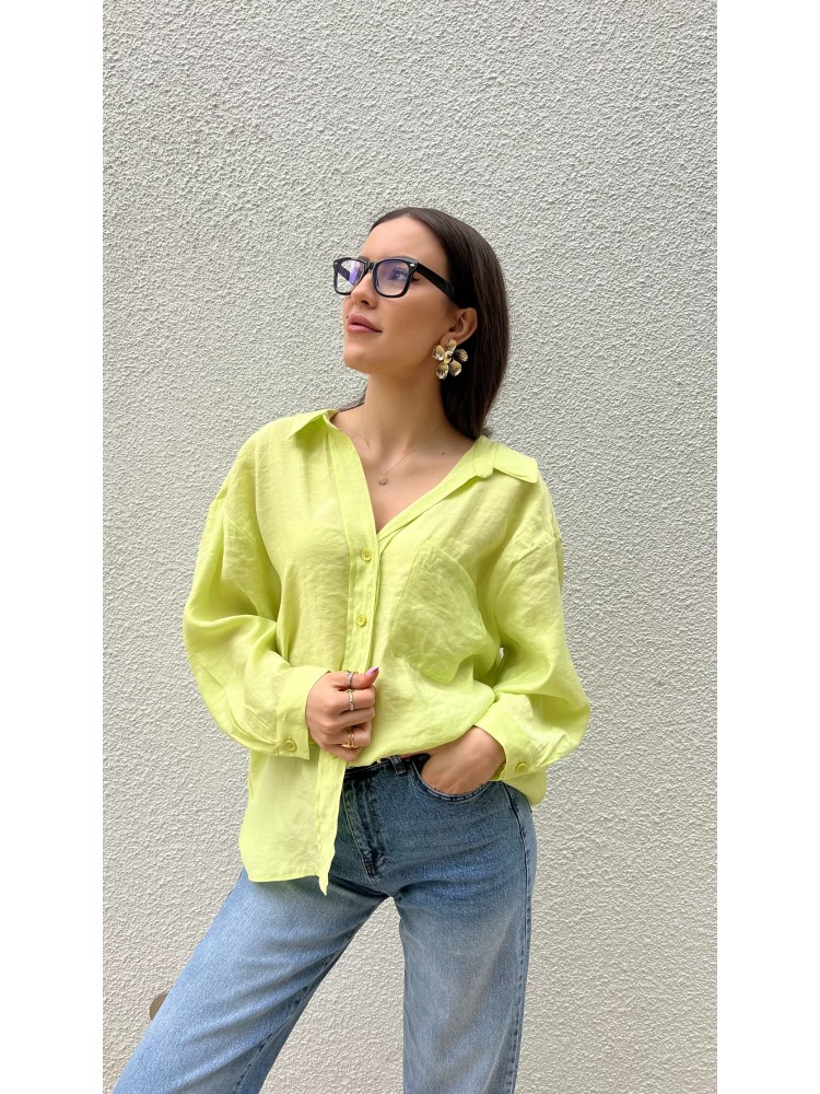 Pervin Çelik Kadın Premium Kalite Yeşil Oversize Gömlek