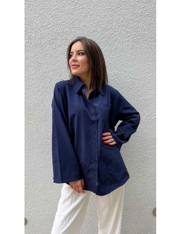 Lacivert Kol Detaylı Salaş Kalıp Tasarım Gömlek