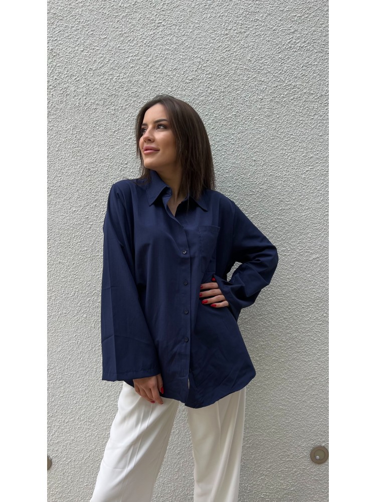 Lacivert Kol Detaylı Salaş Kalıp Tasarım Gömlek