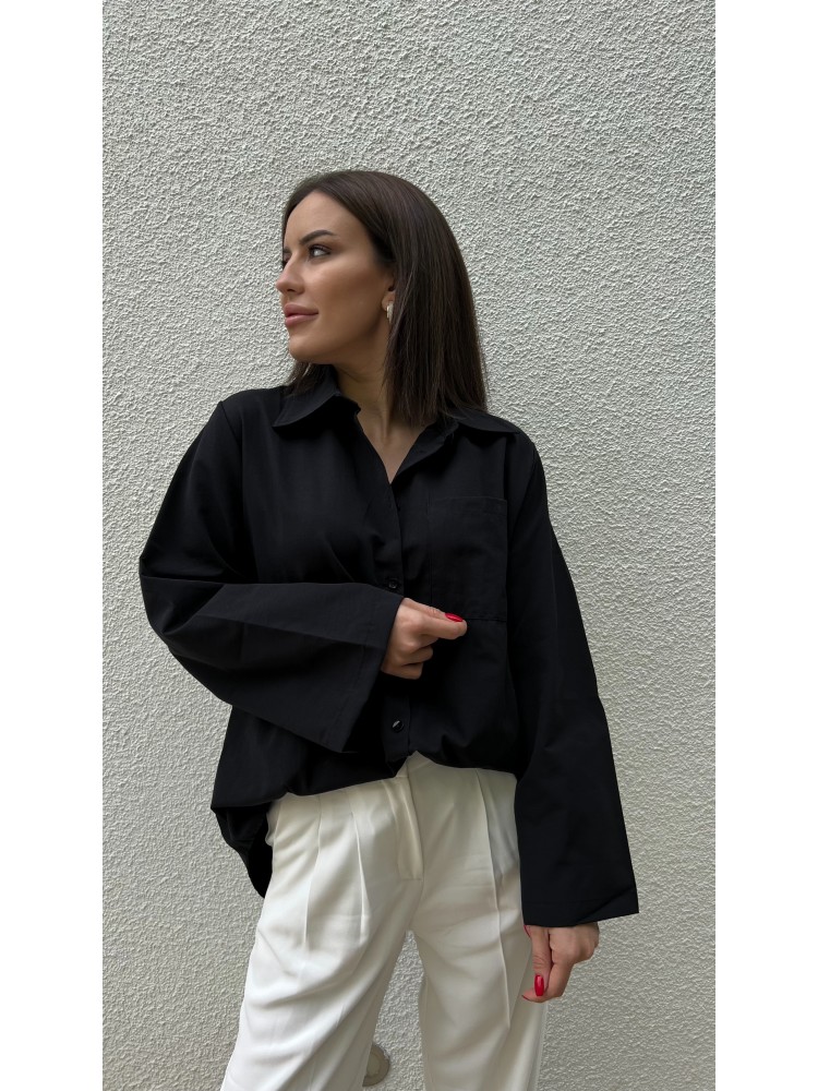 Siyah Kol Detaylı Salaş Kalıp Tasarım Gömlek