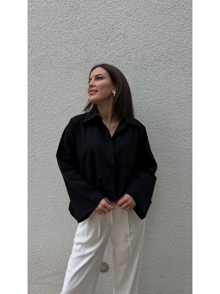 Siyah Kol Detaylı Salaş Kalıp Tasarım Gömlek
