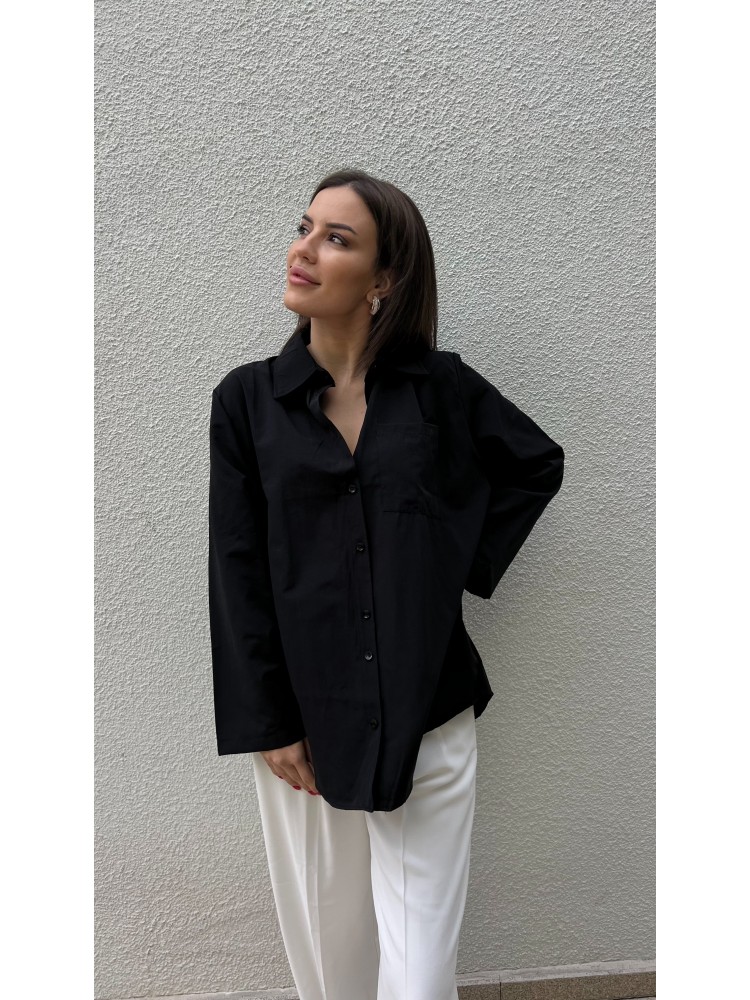 Siyah Kol Detaylı Salaş Kalıp Tasarım Gömlek