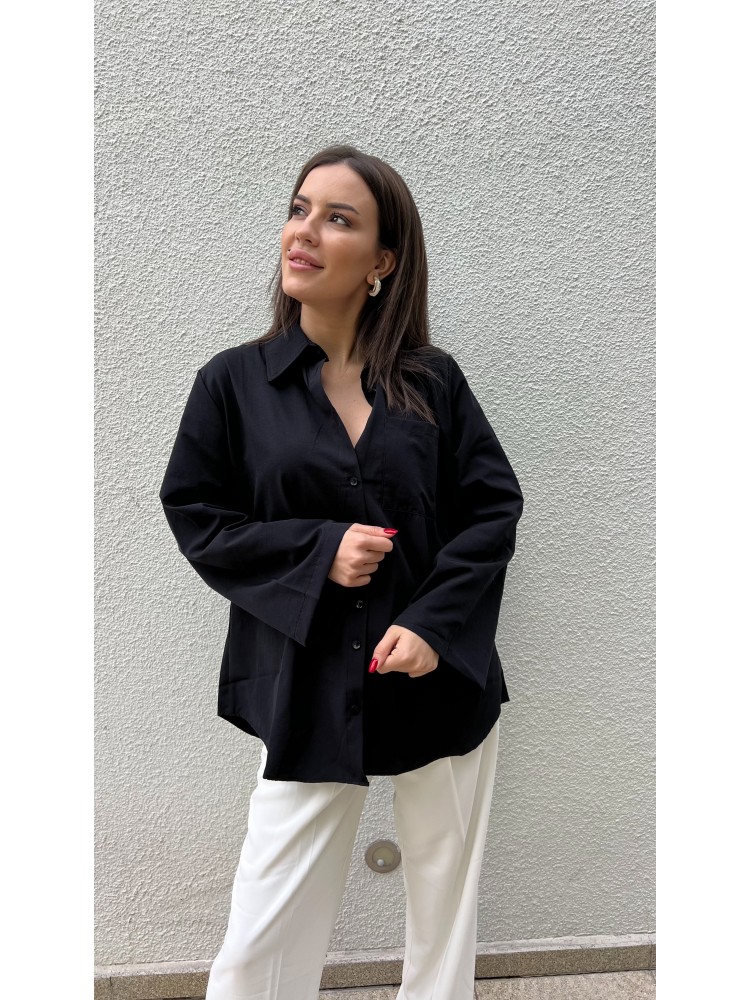 Siyah Kol Detaylı Salaş Kalıp Tasarım Gömlek