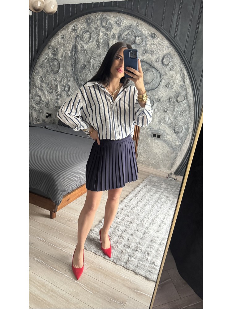Pervin Çelik Kadın Premium Kalite Lacivert Beyaz Çizgili Oversize Gömlek