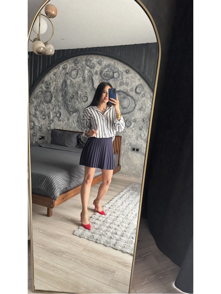 Pervin Çelik Kadın Premium Kalite Lacivert Beyaz Çizgili Oversize Gömlek