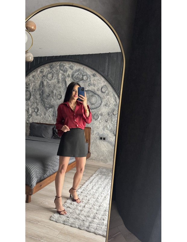 Pervin Çelik Kadın Premium Kalite Bordo Açık Yaka Saten Gömlek