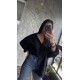 Premium Kalite Açık Yaka Siyah Oversize Gömlek