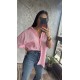 Pervin Çelik Kadın Premium Kalite Açık Yaka Pembe Oversize Gömlek