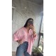 Pervin Çelik Kadın Premium Kalite Açık Yaka Pembe Oversize Gömlek