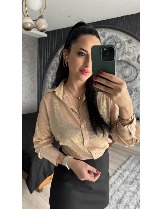 Pervin Çelik Kadın Premium Kalite Kahve Gold Detaylı Şifon Gömlek
