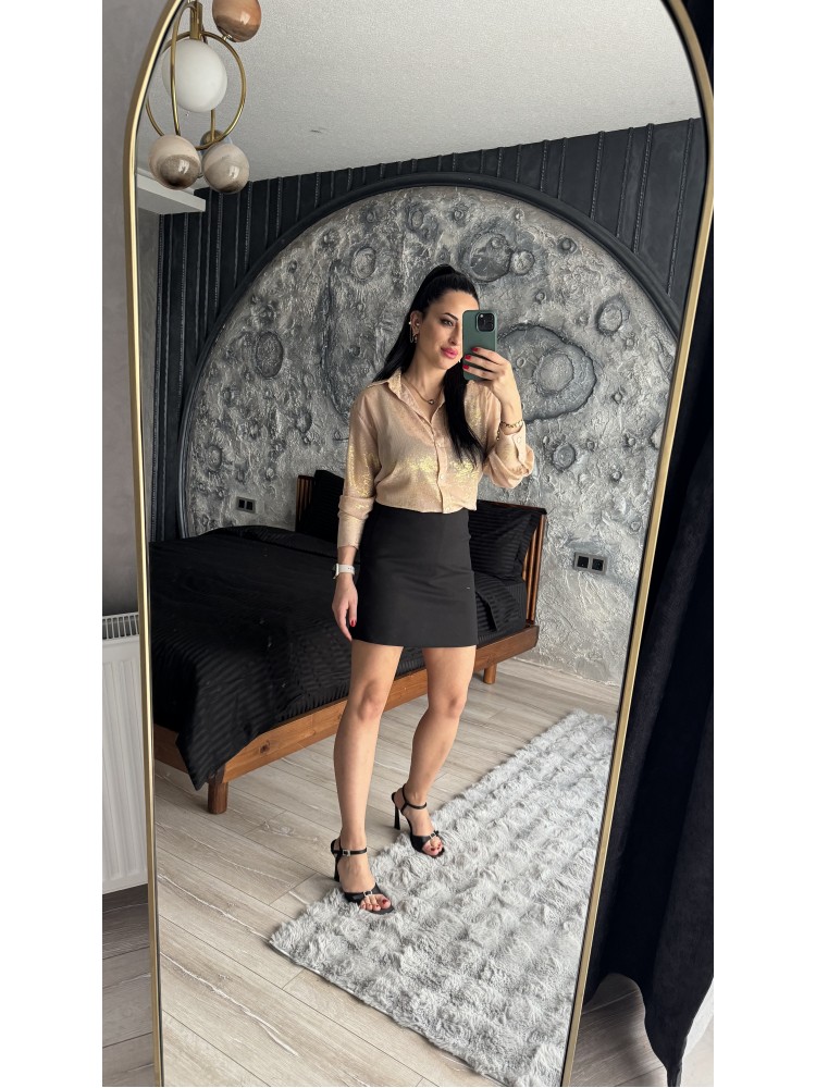 Pervin Çelik Kadın Premium Kalite Kahve Gold Detaylı Şifon Gömlek