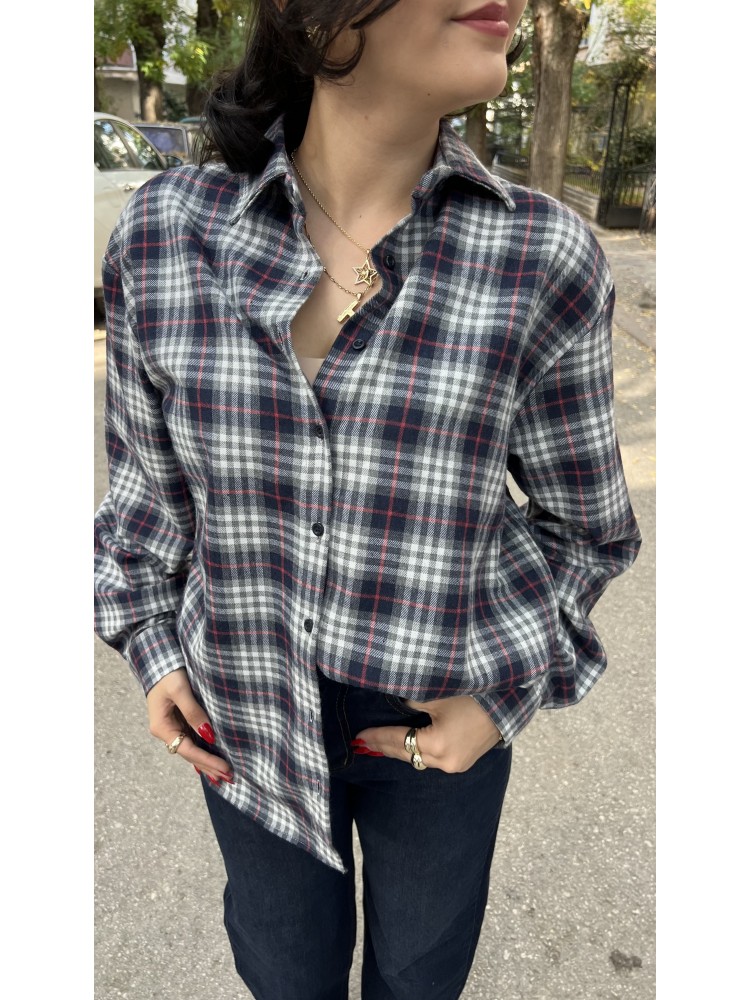 Premium Kalite Lacivert Ekose Desenli Oduncu Gömlek