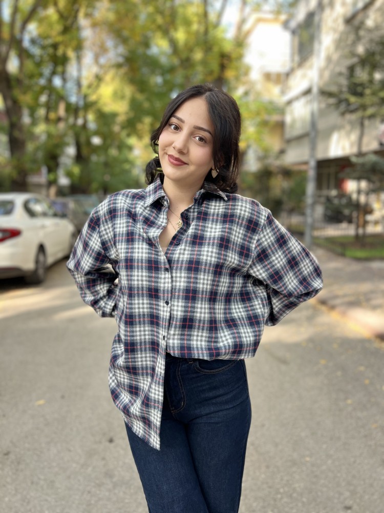 Premium Kalite Lacivert Ekose Desenli Oduncu Gömlek