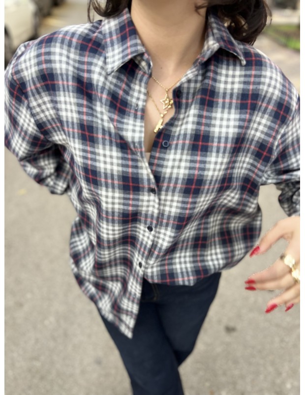 Premium Kalite Lacivert Ekose Desenli Oduncu Gömlek