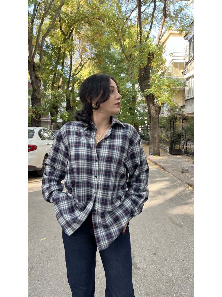 Premium Kalite Lacivert Ekose Desenli Oduncu Gömlek