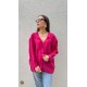 Pervin Çelik Kadın Premium Kalite Açık Yaka Fuşya Oversize Gömlek