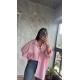 Pervin Çelik Kadın Premium Kalite Açık Yaka Pembe Oversize Gömlek