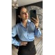 Pervin Çelik Kadın Premium Kalite Bebe Mavisi Açık Yaka Saten Gömlek