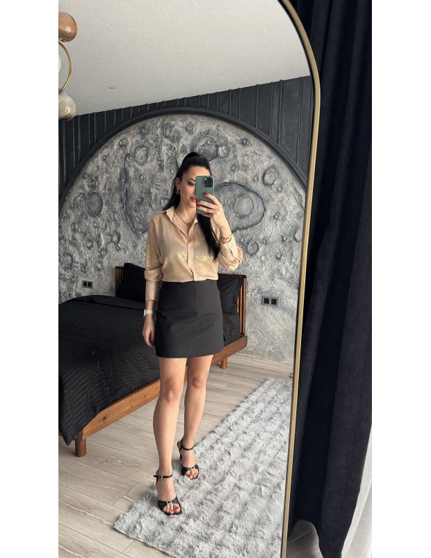 Pervin Çelik Kadın Premium Kalite Kahve Gold Detaylı Şifon Gömlek