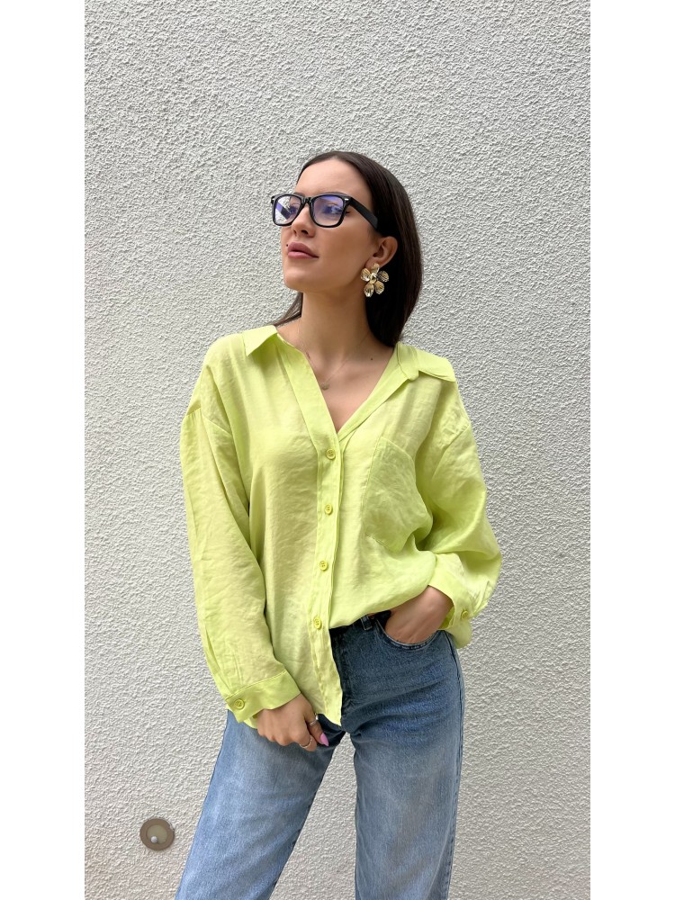 Pervin Çelik Kadın Premium Kalite Yeşil Oversize Gömlek
