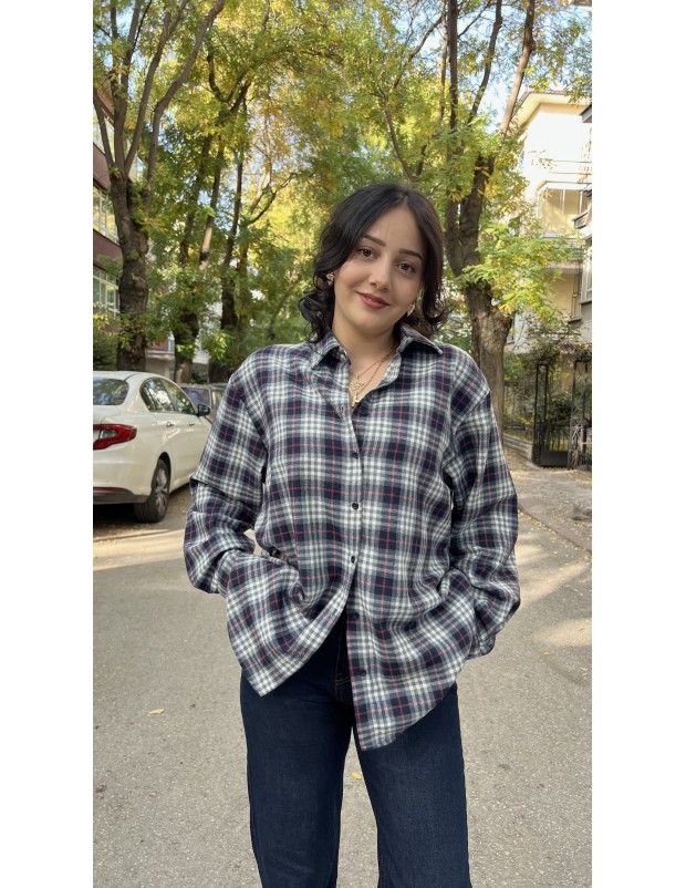 Premium Kalite Lacivert Ekose Desenli Oduncu Gömlek