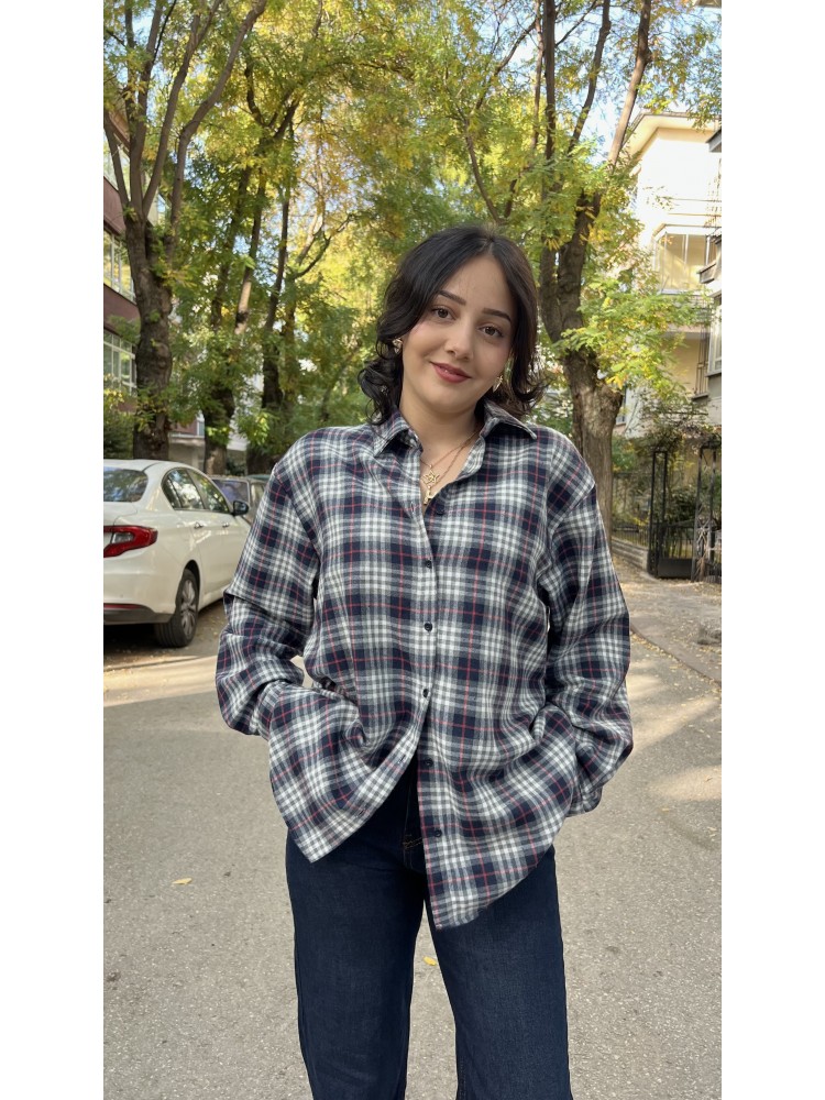 Premium Kalite Lacivert Ekose Desenli Oduncu Gömlek