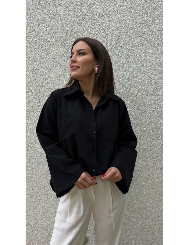 Siyah Kol Detaylı Salaş Kalıp Tasarım Gömlek
