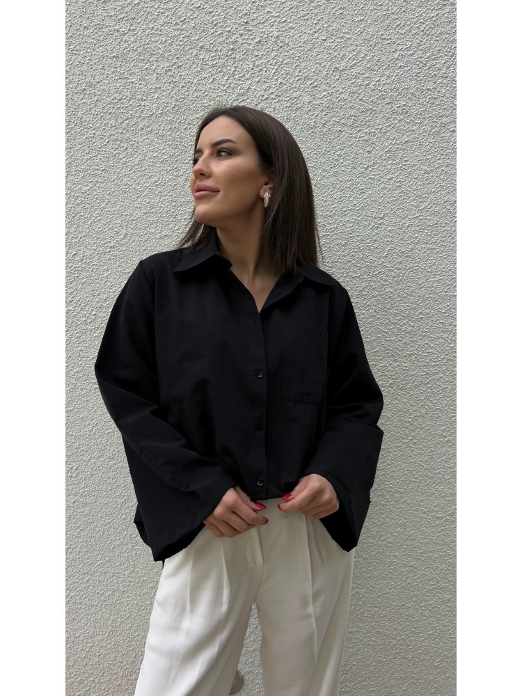 Siyah Kol Detaylı Salaş Kalıp Tasarım Gömlek