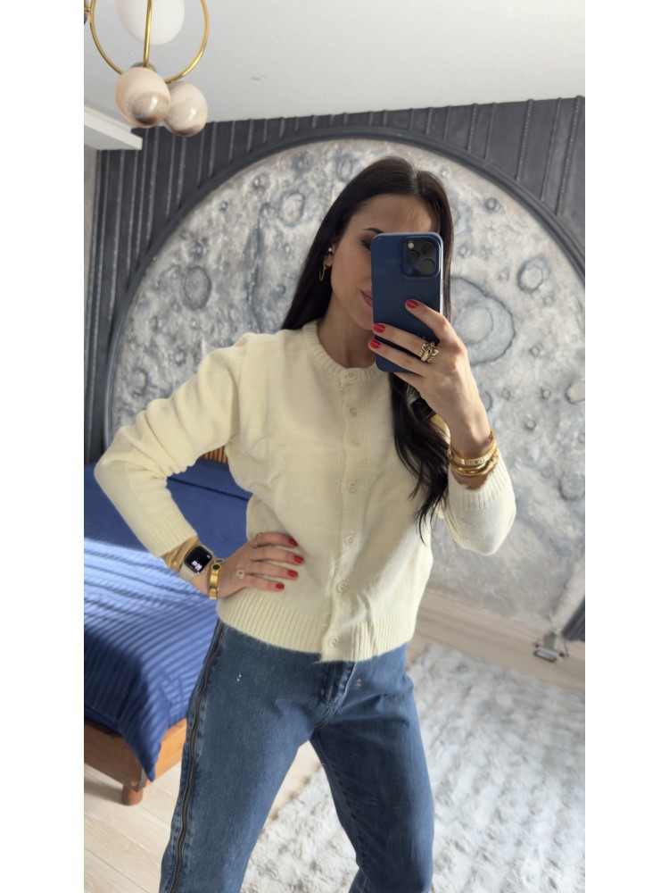 Pervin Çelik Kadın Premium Kalite Krem Düğme Detaylı Triko Hırka