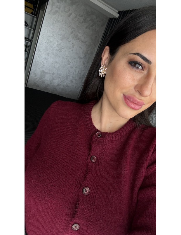 Pervin Çelik Kadın Premium Kalite Bordo Düğme Detaylı  Triko Hırka